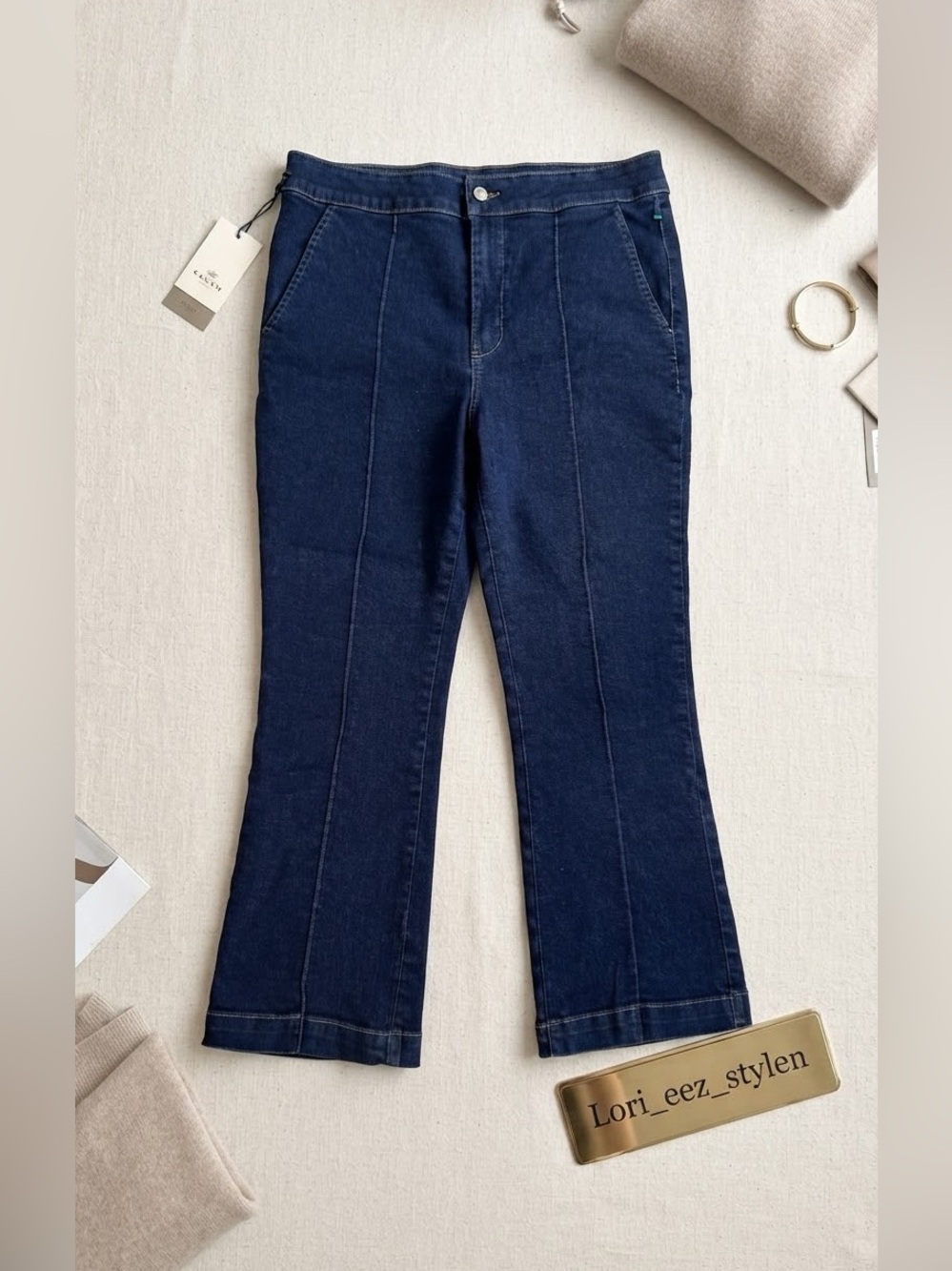 Women's Dark Blue Flare Jeans with Front Seam Detail
